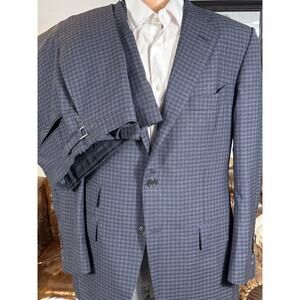 Tom Ford Navy Blue Plaid 2Pc Suit 54R 44R US Men's 38x30 Trousers Wool Silk